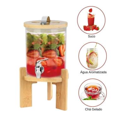 Imagem de Suqueira em Vidro com Suporte e Tampa Bambú 2,5Lts Mattine