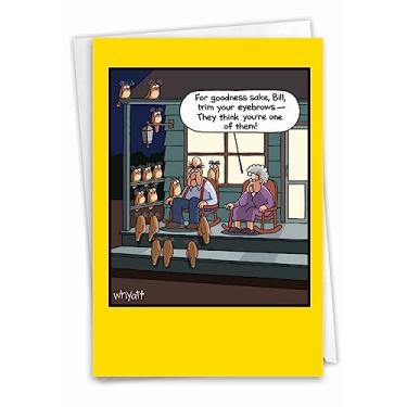 Imagem de NobleWorks - 1 cartão de aniversário de desenho animado engraçado - Cartão de aniversário hilário com envelope, Comemoração de humor em quadrinhos - Owl Gathering C9614BDG