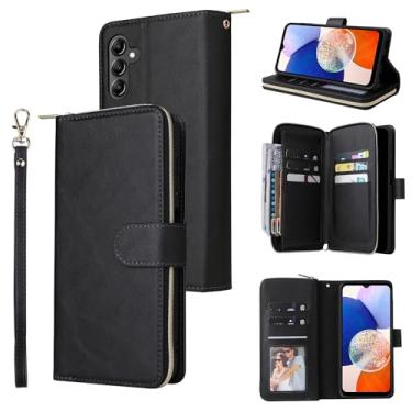Imagem de Capa carteira para Samsung Galaxy A15 5G, 9 compartimentos para cartão, 1 carteira premium com zíper com alça de pulso, capa de telefone flip de couro com suporte para Galaxy A15 4G 6,5 polegadas 2023