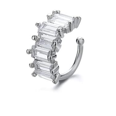 Imagem de Brinco de cartilagem de cristal sem piercing com clipe de zircônia cúbica irregular quadrado falso argola para abraçar brincos delicados presentes para mulheres e meninas, Cobre, Zircônia cúbica
