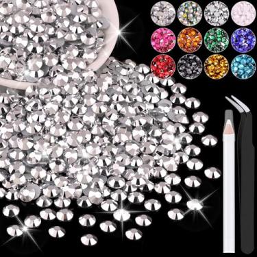 Imagem de 1200 peças de strass de resina de 6 mm a granel (prata), cristais deslumbrantes para artesanato DIY decoração de unhas, pingentes de pedras preciosas para sapatos de copo, roupas de tecido com caneta