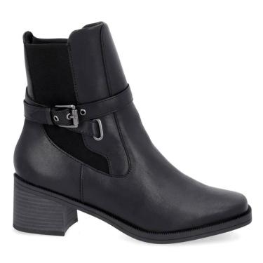 Imagem de Bota Usaflex Feminina Em Couro Salto Bloco Tira Enfeite AL3003