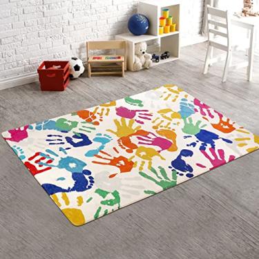Imagem de STARUIA Tapete infantil com impressões de mãos e pegadas, para sala de jogos, 9,5 x 1,5 m, lavável e colorido, para quarto de meninos e meninas, ultramacio, antiderrapante, tapete interno para sala de