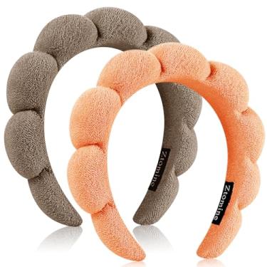 Imagem de Ztomine Bandanas de tecido felpudo para lavar o rosto, conjunto de 2, cáqui escuro + laranja, absorvente, macio, confortável, faixas de cabelo de maquiagem para lavar o rosto, máscara