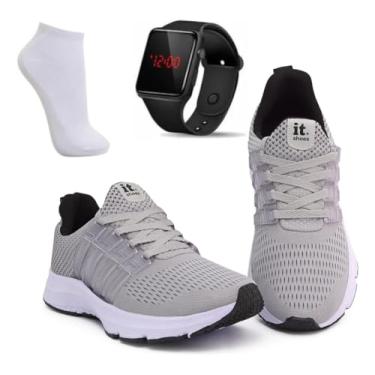 Imagem de KIT TENIS MASCULINO ACADEMIA + RELÓGIO DIGITAL LED + MEIA (Cinza/Branco, BR, Adulto, Numérico, 39)
