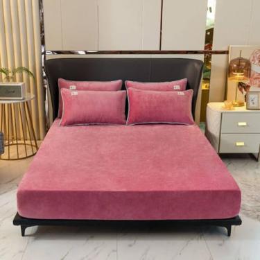 Imagem de Lençol de veludo macio com faixas elásticas, capas de colchão ajustáveis antiderrapantes para cama individual, casal, king size, 160 x 200 cm, DarkPink, 120 x 200 cm