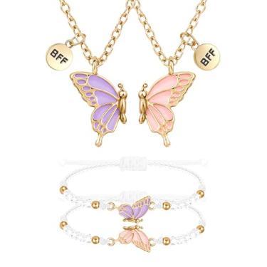 Imagem de MJartoria BFF Colar e pulseiras para 2 borboletas amizade colar pulseira melhor amigo colar combinando pulseiras presentes, Aço inoxidável, Sem Pedra Preciosa