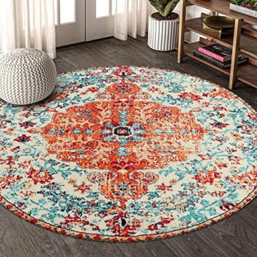 Imagem de Lahome Tapete redondo medalhão floral boêmio – Tapete macio para quarto de 122 cm Oriental envelhecido lavável hall de entrada Tapete antiderrapante para sala de jantar sala de estar cabeceira
