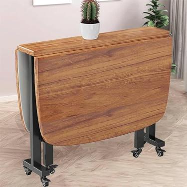 Imagem de Mesa de jantar dobrável para cozinha de madeira, mesa retangular extensível com folhas suspensas para pequenos espaços com rodas móveis, mesa de jantar com folhas suspensas, marrom, 100 * 60