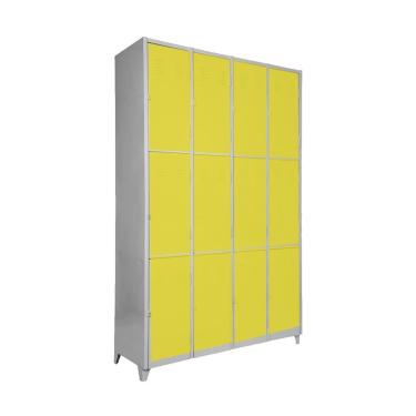 Imagem de Armário Roupeiro Locker De Aço 12 Portas Vestiário Amarelo com Chave