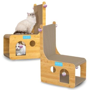 Imagem de Casinha de Gato com Arranhador e Brinquedos Caixa Caminha 2 Andares Antiestresse Mdf Resistente Portatil Antiderrapante Tábua de Arranhar Com Bolinhas Toca Protetor Sofá e Cama (Marrom, 60x40cm)