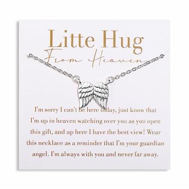 Imagem de GINAZL Colar Little Hug From Heaven Colar com pingente de asa de anjo presentes para perda de ente querido, presentes de condolência memorial de luto para perda do pai mãe, presente de desculpa pela sua perda para mulheres meninas, Small, Aço inoxidável, Sem Pedra Preciosa