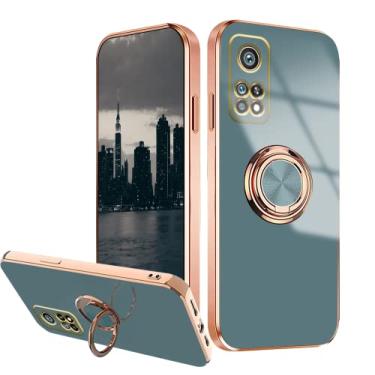 Imagem de Wousunly Compatível com Xiaomi Mi 10T capa suporte anel ímã verde, capa de telefone Xiaomi Mi 10T para Mi 10T Pro capa de silicone à prova de choque capa fina de luxo (cinza)