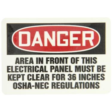 Imagem de Accuform Letras LELC002XVE etiqueta de segurança, legenda "área de perigo na frente deste painel elétrico deve ser mantida clara para regulamentações OSHA-NEC", 8,9 cm de comprimento x 12,7 cm de espessura x 0,0 cm de espessura, adesivo Dura-Vinil, vermelho/preto no branco