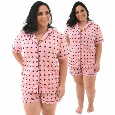 Imagem de Pijama Feminino Americano Plus Size  - Prikéta Pijamas, Rosa coração, 
