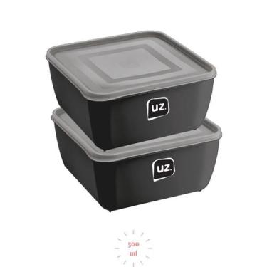 Imagem de Conjunto 2 Potes Plastico Preto Quadrado 500ml Gourmet - UZ