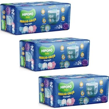Imagem de Fralda Calça Hipopó Baby 3 Pacotes Tamanho XXG Com 24 Unidades Cada - 