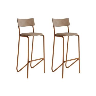 Imagem de Kit 2 Banquetas Sala Jantar Atlas 1747 2 Un Rose/Linho Areia/Courano Caramelo - Carraro