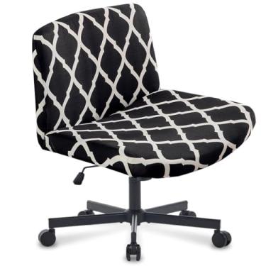Imagem de Levoberg Capa para cadeira de mesa de escritório sem braços cruzada, estampada, capa para cadeira de mesa com pernas cruzadas e braços com detalhes no meio das costas, ampla giratória, protetor de