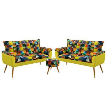 Imagem de Kit 2 Poltronas Namoradeira Opala com Puff Solar Suede Estampado Color