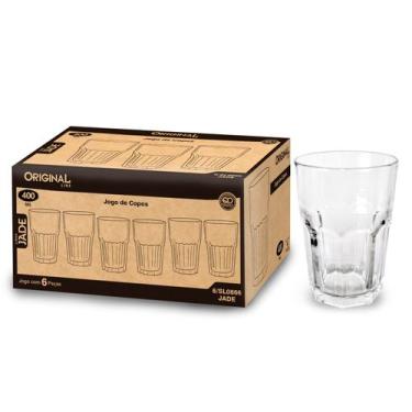 Imagem de Jogo 6 copos vidro grosso 400 ml luxo  resistente agua suco - Original