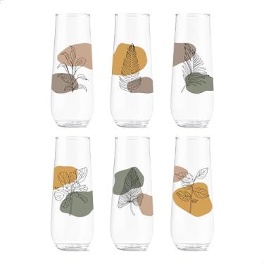 Imagem de TOSSWARE POP 255 g Flauta Botanical Linework Series, CONJUNTO DE 6, Qualidade Premium, Reciclável, Inquebrável e Vidro Impresso Plástico Transparente