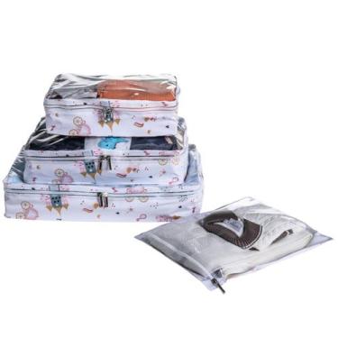 Imagem de Kit Conjunto Viagem Organizador 4 Unidades Bolsas Portátil PVC Imperme