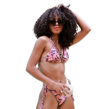 Imagem de Biquíni Feminino Cortininha Estampado Calcinha Levanta Bumbum e Amarra