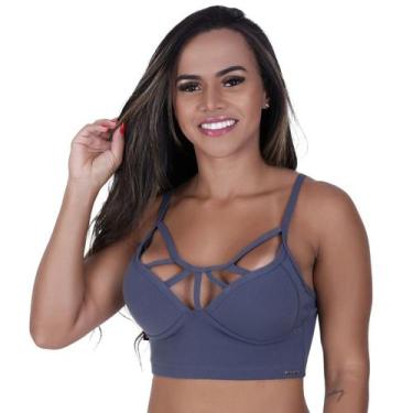 Imagem de Top Fitness Feminino com Bojo Tiras Decote Suplex Poliamida Orbis - Or