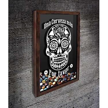 Imagem de Quadro Porta Tampinhas Una Cerveza más - Quadro Novo, 26x36, Marrom