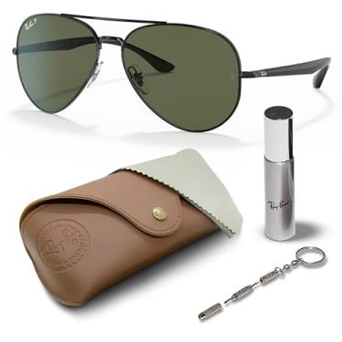 Imagem de Ray-Ban RB3675 Óculos de sol em forma de aviador com kit de óculos – protetores de nariz ajustáveis – Óculos de sol retrô, Armação preta polida | Lente verde G-15 polarizada, 58mm