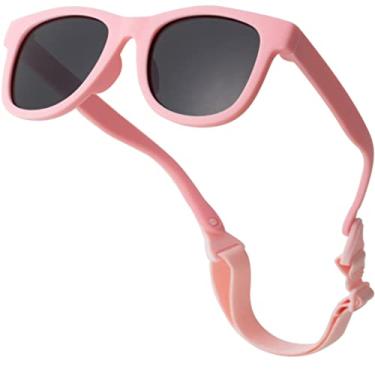 Imagem de BOBLUEON Óculos de sol flexíveis polarizados para bebês com alça para recém-nascidos, meninos e meninas de 0 a 24 meses, A5 Rosa/Cinza, 0-12 Months