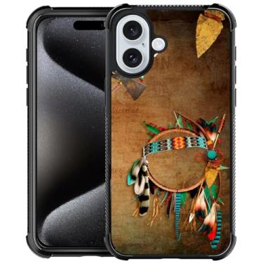 Imagem de CARLOCA Capa compatível com iPhone 16 Plus, design com estampa indiana de ponta de flecha nativa americana para meninas, à prova de choque, antiarranhões, capa traseira de policarbonato rígido para
