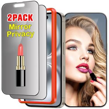 Imagem de Westillux Protetor de tela espelhada para iPhone 16 privacidade vidro temperado efeito espelhado anti-espião cobertura total fácil instalação moldura anti-arranhões sem bolhas HD película transparente