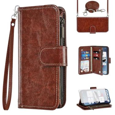 Imagem de Asuwish Capa de celular para celular Nothing Phone 2A com protetor de tela de vidro temperado alça transversal flip zíper porta-cartões suporte NothingPhone Phone2a mulheres meninas homens marrom