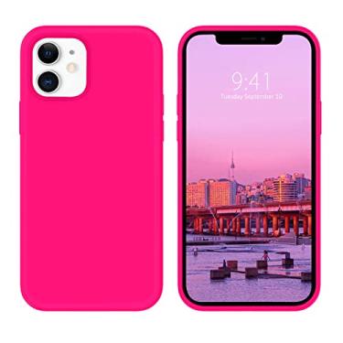 Imagem de BENTOBEN Capa para iPhone 12 Mini, forro de microfibra de borracha de gel de silicone macio, capa protetora à prova de choque para iPhone 12 Mini 5,4 polegadas, rosa choque