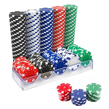 Imagem de 100Pcs Professional Poker Chip with Storage Box, 5 Colors Casino Poker Chips Set, 11.5 Gram Clay Composite Casino Poker Chips for Casino Card Games Texas Holdem Blackjack Gambling (with Clear Box)