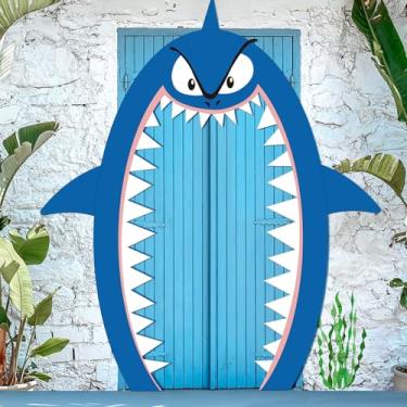 Imagem de Shark Party Decorations 69" x 96" Shark Backdrop Shark Birthday Party Decorations Shark Attack Cruise Door Decorations White Blue Card Paper Classroom Decoration for Boy Girl Shark Party Supply