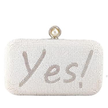Imagem de Boutique De FGG YES! I DO! Bolsas de noite brancas com contas e bolsas femininas formais para noivas e casamentos, Branco, Mini
