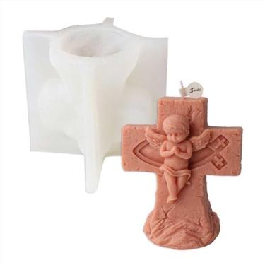 Imagem de Tone Fun Moldes de silicone em forma de anjo cruzado para fazer velas, resina, velas de aromaterapia, sabonete de cera artesanal, decoração de casa, artesanato
