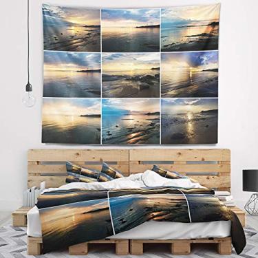 Imagem de Designart Tapeçaria de paisagem "Sea Sunset Colage" Arte de parede para casa e escritório, criado em tecido de poliéster leve x Grande: 233 cm x 198 cm