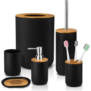 Imagem de Kit Banheiro Completo 6 Peças com Acabamento em Bambu – Lixeira, Escova Sanitária, Dispenser de Loção e Mais – Resistente à Umidade, Ideal para Kit Lavabo e Kit Banheiro Acessórios Pia