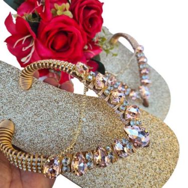 Imagem de Sandalia feminina havaianas customizada gliter e pedraria banhada, Dou