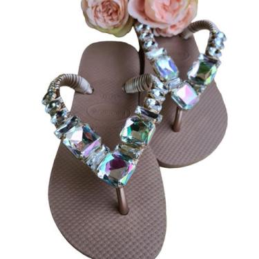 Imagem de Sandalia Havaianas Top Enfeitada com Pedras Quadradas Linda, Marrom, 3