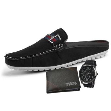 Imagem de  Mocassim Mule Masculino Em Camurça Preto LA FAIRE Com Carteira Slim T