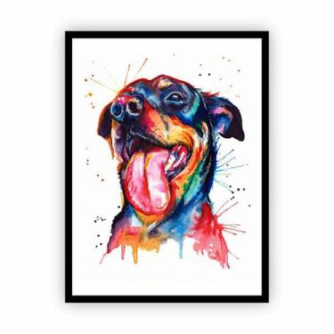 Imagem de Quadro com Moldura Cachorro Pintura Tinta Colorido 30x40cm - PlimShop
