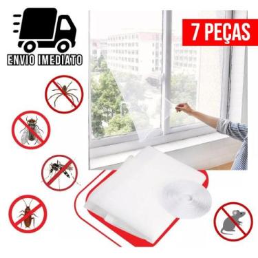 Imagem de Kit 7 Tela Mosquiteira Janela Ajustável Anti Insetos Proteção Pernilon