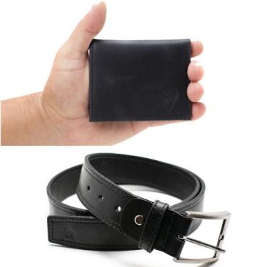 Imagem de Kit Carteira Slim E Cinto Masculino De Couro  - FÊNIX COUROS, Preto