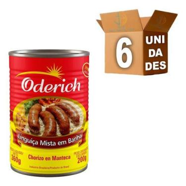 Imagem de Kit 6 Linguiça Mista Em Banha Oderich Lata