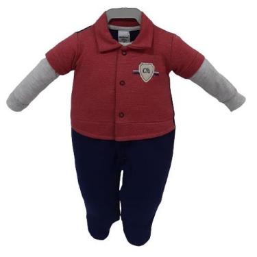 Imagem de Macacão Luxo Longo Bebê Menino Chuquinha Baby Bordado 2831, Vermelho, 